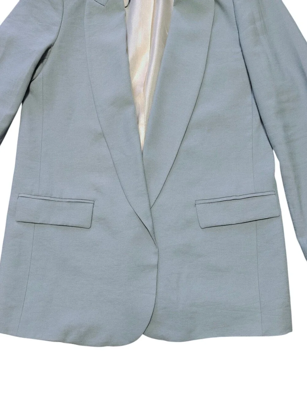 Zara Satin Effect Blazer Open Front Light Baby Blue Pastel Jacket Work  Size M